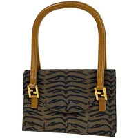 Fendi Zucca Handbag Zebra Canvas Brown